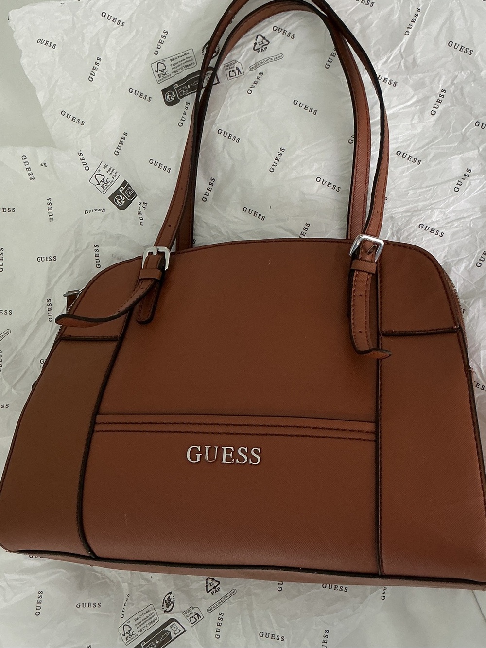 GUESS Brown Dual-Texture Tote - Picture 12 of 12